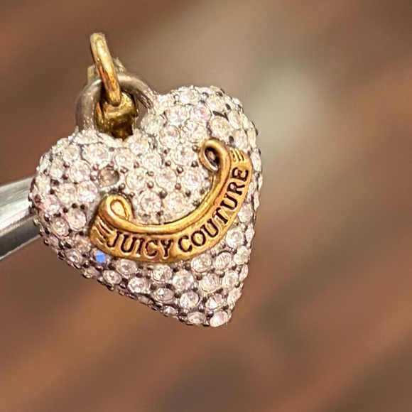 Juicy Couture Accessories - Juicy Couture Logo Signature Crystals Gold Tone Puffed Pave Heart Charm Vintage